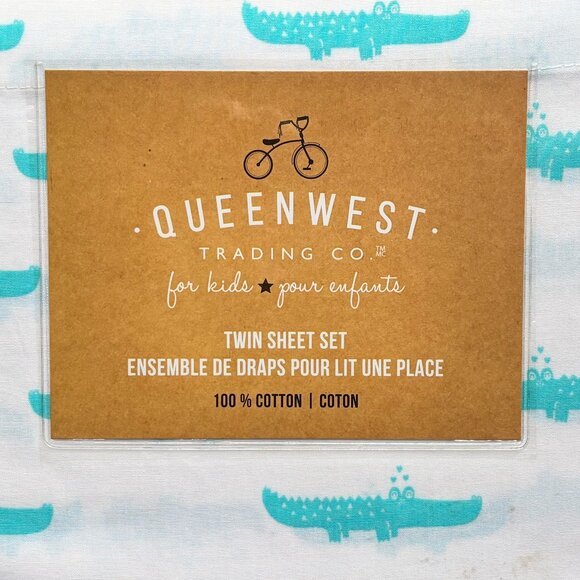 QueenWest Trading Co. Crocodile Cotton TWIN Sheet Set - Hearts Love Alligator - Picture 2 of 4